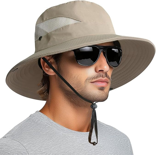 PFFY Sun Bucket Hats for Men Women 3” Wide Brim UPF 50+ Fishing & Beach Hat
