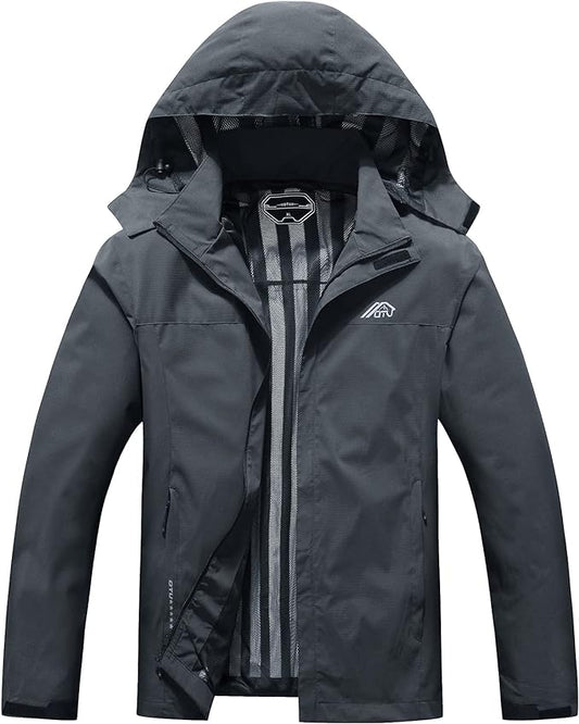 OTU Men's Lightweight Waterproof Hooded Rain Jacket Outdoor Raincoat Shell Jacket for Hiking Travel