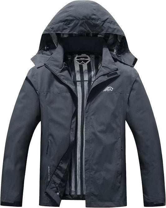 OTU Men's Lightweight Waterproof Hooded Rain Jacket Outdoor Raincoat Shell Jacket for Hiking Travel