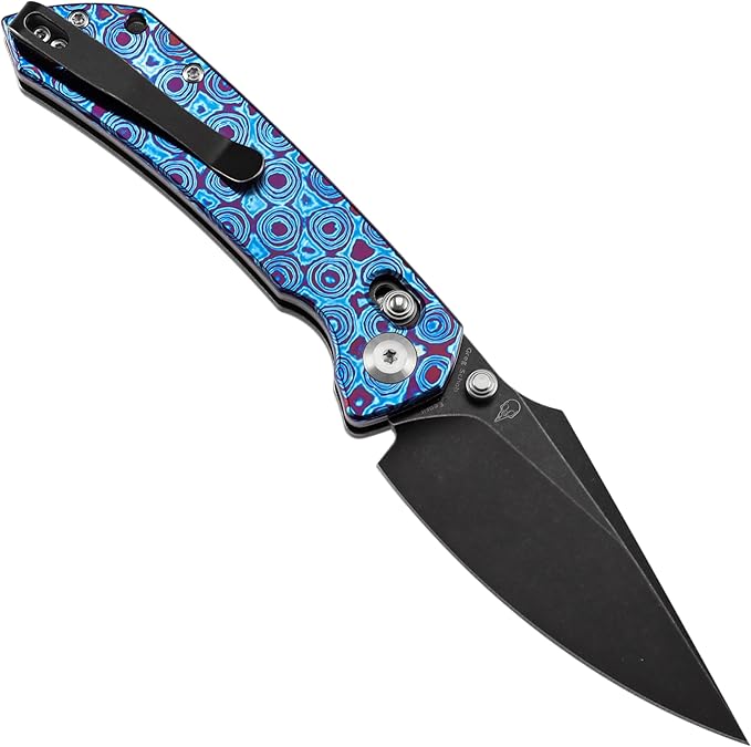 KANSEPT Fenrir Pocket Knife, 3.48'' Black Stonewashed CPM S35VN Harpoon Sharp Blade, Timascus Handle with Crossbar Lock, Thumb Stud Pocket Clip for Edc, Camping Survival Hiking Folding Knives K1034V6