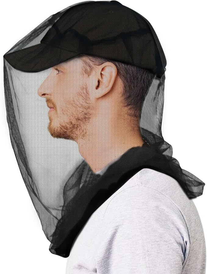 tupi Premium Mosquito Head Net Mesh, 1 Pack Bug Face Net for Fly & Mosquito Protection | Ultra Large & Long, Finest Holes for Camping, Hiking, Fishing, Gardening, Safari, Fits All Hats for Men & Women