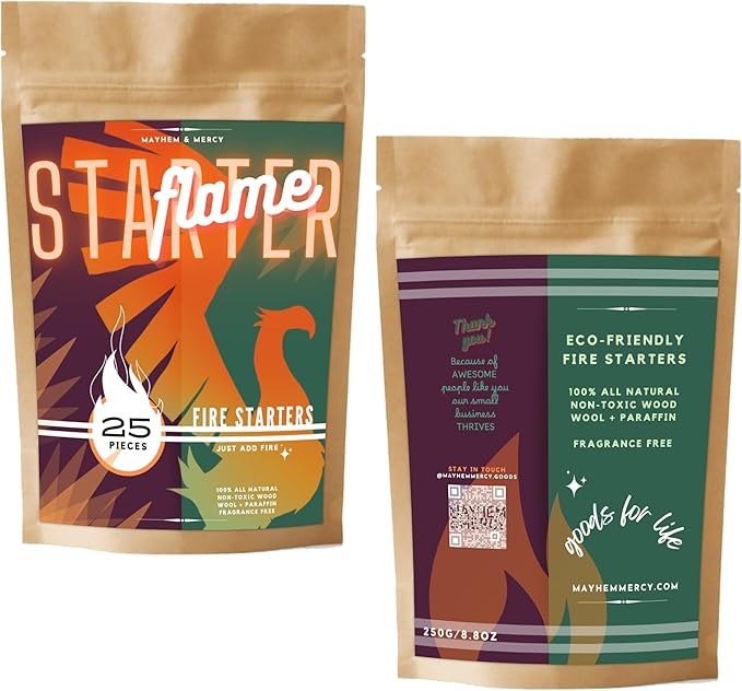 Natural Fire Starters for Fireplace, Wood Stove, Campfire & BBQ – Wood Wool & Wax Coils – Non-Toxic, Eco-Friendly Flame Starters by Mayhem & Mercy (24 Count)