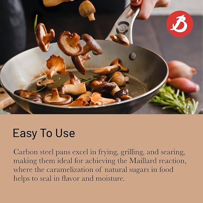 De Buyer MINERAL B Pro Carbon Steel Fry Pan - 9.5” Diameter, 6.9” Cooking Surface - Ideal for Searing, Sauteing & Reheating - PFAS, PFOA & PFOS Free - Made in France