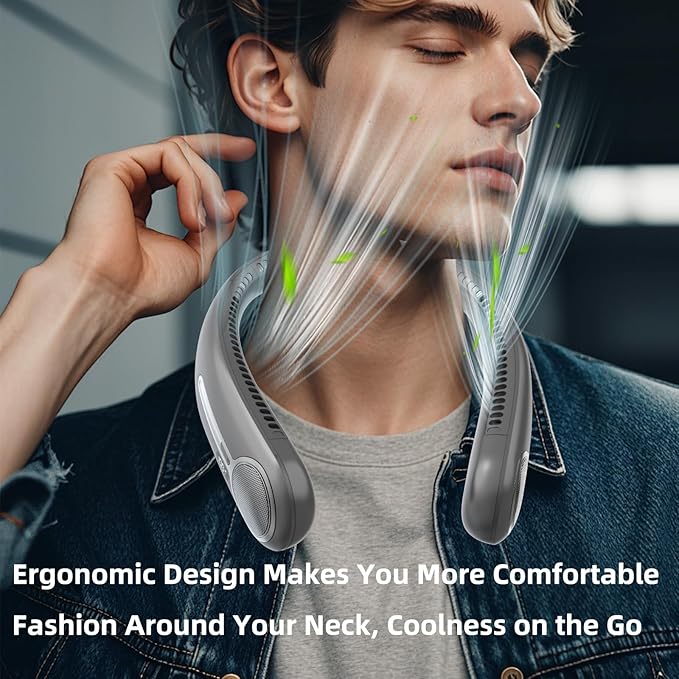 Portable Neck Fan,Gift Ideas,Personal Wearable Bladeless Fan,360° Cooling,LED Display,4-Speeds,6000mAh Rechargeable,Powerful Wind,Outdoor Travel Camping,Birthday Gifts for Men Women (Dark grey)