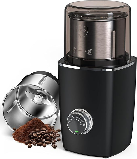 Hands-Free Blade Coffee Grinder, Cordless Coffee Mill with 5-30S Adjustable Grinding, Triple-Lock Safety & 1500mAh Rechargeable Battery with Removable Bowl, Portable for Camping, Travel, etc.