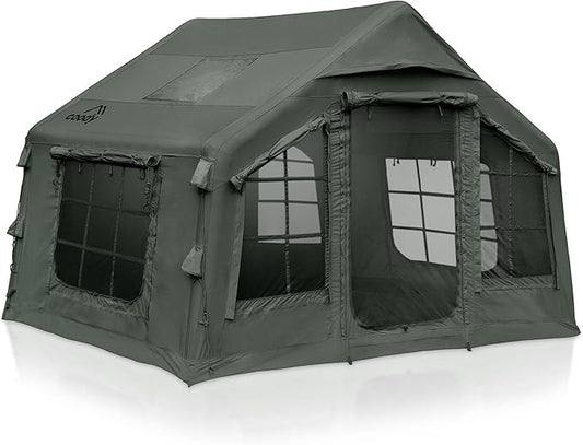 Coody | Rbm Outdoors Koala/Hub/Octopus Inflatable Tents for Camping with Stove Jack, 2/8/10 Person Luxury Canvas Blow Up Tent, 2 Room, Easy Setup Casa de Campaña, Large Inflatable House with Pump