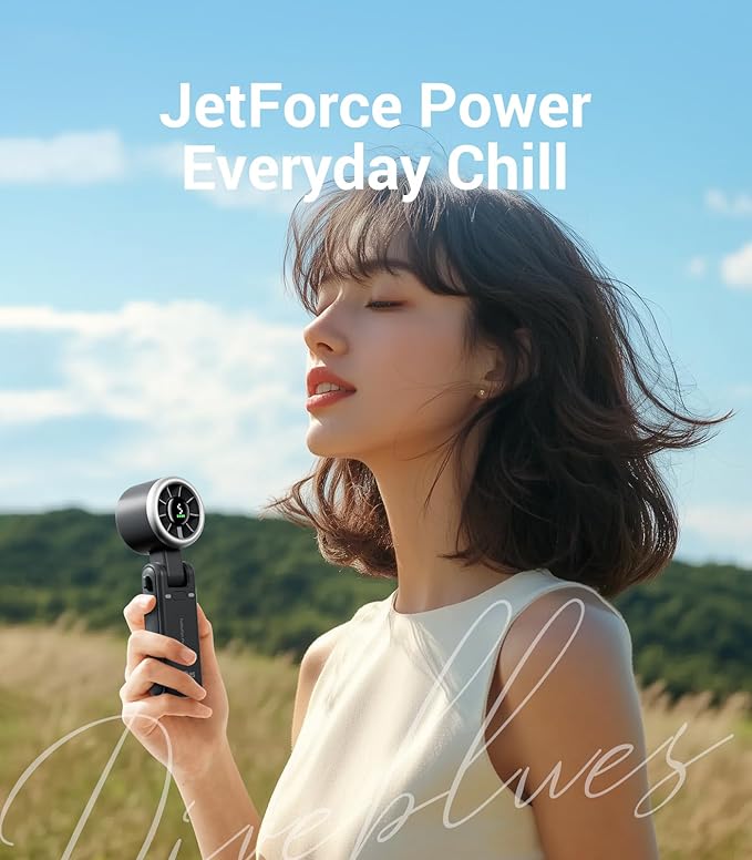 Diveblues Portable Handheld Turbo Fan, 5 Gear Wind, Battery Operated, Up to 12 Working Hours, 3 IN 1 Hand Fan with Air Turbo Tech Cooling Fan for Outdoor Activities, Travel, Working