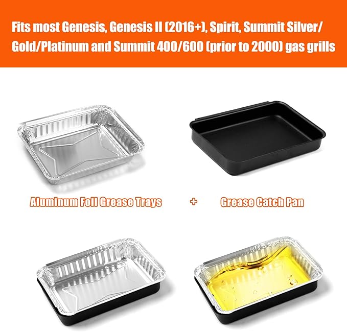 for Weber Drip Pan Replacement 93305 Catch Pan for Weber with 20-Pack 6415 Foil Grease Tray Liners | Grease Catcher for Weber Genesis & Spirit Grills Silver/Gold/Platinum1000-5500 Summit Grills