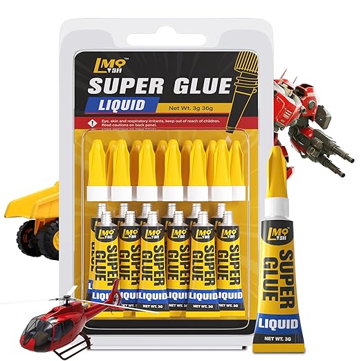 12×3g Mini Super Glue Clear Liquid, All Purpose Single Use Superglue Heavy Duty Strong for Plastic Ceramic Glass Metal Repair, Instant Cyanoacrylate Adhesive Bonding Wood Miniatures 3D Print