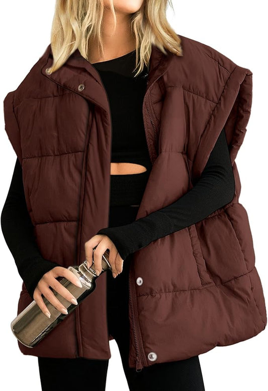 Ainangua Women's Puffer Vest Stand Collar Zipper Sleeveless Jackets Winter Lightweight Vests Warm Padded Jacket Coat
