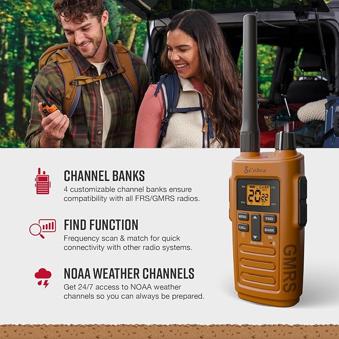 Cobra Trailblazer 250 GMRS Radio (2-Pack) – AA Battery Powered with USB-C Charging, Compact 2.5W Long Range Walkie Talkies, NOAA, Programmable Software, Removable Antenna, Repeater Capable