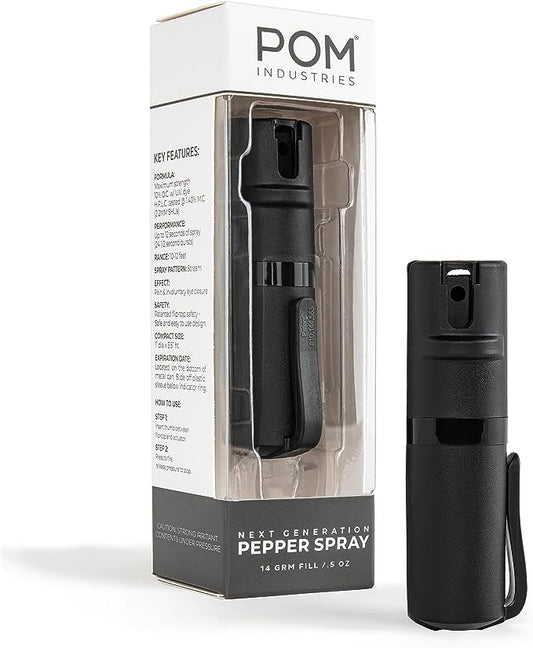 POM Pepper Spray Pocket Clip, Quick Flip Top Safety, Maximum Strength OC Formula with UV Marking Dye, Safe Compact and Tactical Design for Everyday Carry, 25 Bursts, 10 ft Range, 0.5 fl oz