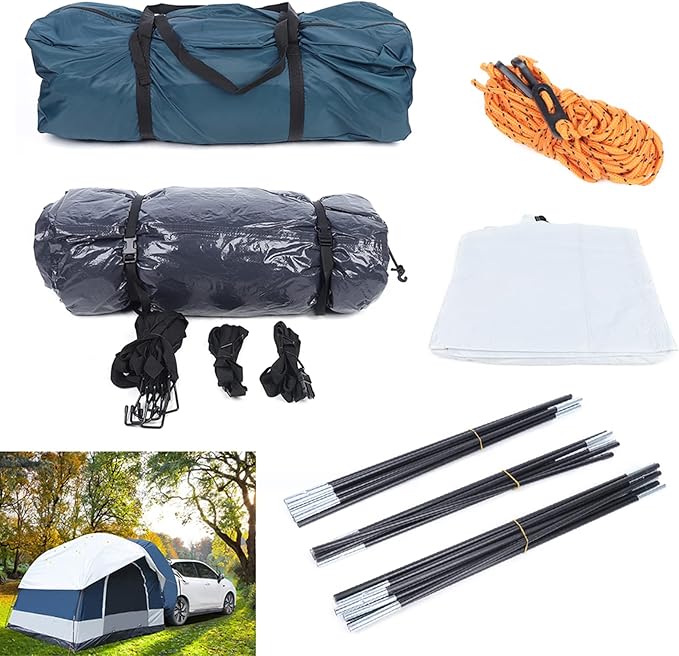 Universal SUV Camping Tent Outdoor Car Tent White Green SUV Tent Car Camping Car Tent Accommodate 4 People Large Size Tailgate Shade Awning Tent for Fishing, Wild Survival