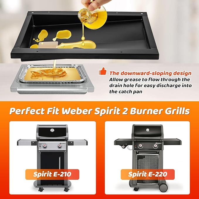 for Weber Grease Tray 69803 for Weber Spirit 2 Burner 210 and 220 Grills Made in 2013 and 2014, Grease Tray for Weber Spirit E-210 220 E-215 S-210 S-220 with 67047 Catch Pan 10PCS Aluminum Foil Liner