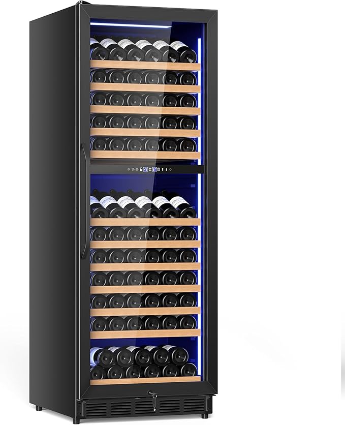 24 Inch Dual Zone Wine Cooler Refrigerator, Large Capacity Freestanding/Built-in Upgraded Professional Wine Fridge with Powerful Compressor, Advanced Cooling System, Quiet Operation, Black
