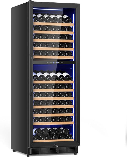 24 Inch Dual Zone Wine Cooler Refrigerator, Large Capacity Freestanding/Built-in Upgraded Professional Wine Fridge with Powerful Compressor, Advanced Cooling System, Quiet Operation, Black