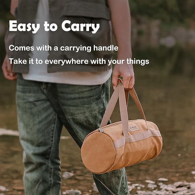 Tent Stakes Bag, Double Layer Tent Pole Pegs Storage Bag, Camping Accessories Large-Capacity Canvas Tool Bag with Zipper for Man Camping, Hiking (40cm Khaki)