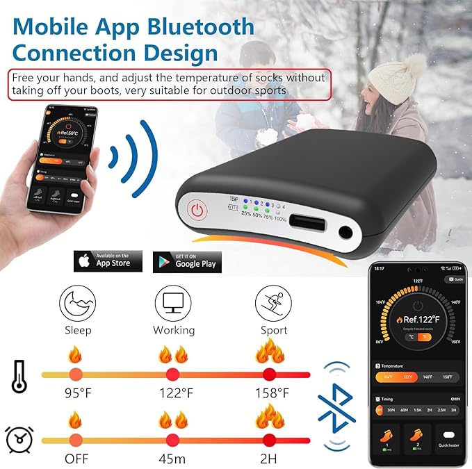 Heated Socks with App Control 5000mAh*2 Rechargeable Electric Heated Socks for Men Women Up to 9 Hours Washable Warm Socks for Outdoor Work Skiing Hunting Riding Hiking Cycling Camping Gifts