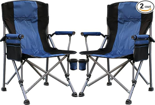 Camping Chair for Adults Heavy Duty Outdoor Patio Lawn Chairs Portable Support 350 LBS High Back Padded Oxford with Armrests, Storage Bag, Cup Holder, for Outside Fishing, Camping, Foldable