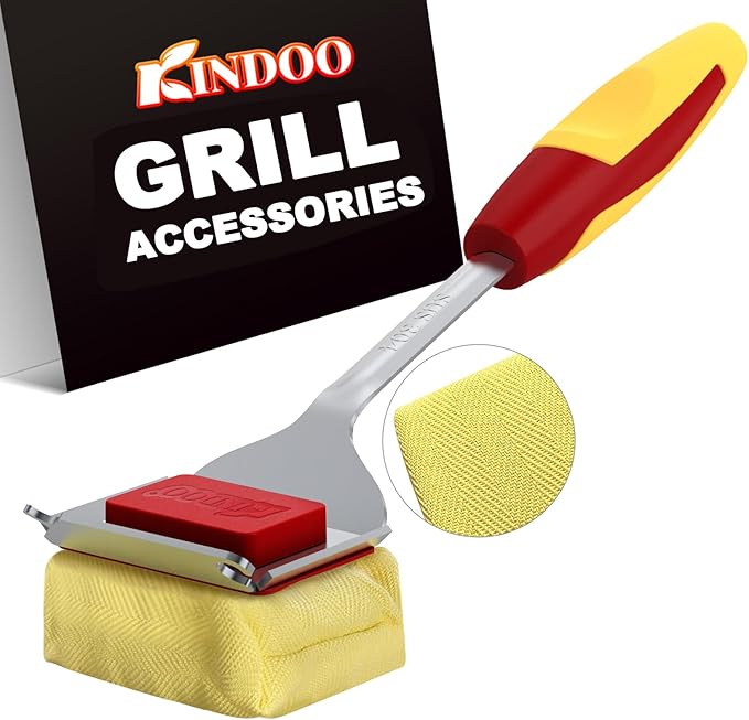 Grill Brush Bristle Free for Outdoor Grill, Steam Grill Cleaning Brush Replaceable BBQ Cleaner Brush Head,Extended Handle, Safe Grill Brush with Scraper for Cast Iron Stainless-Steel Grates,Deep Red