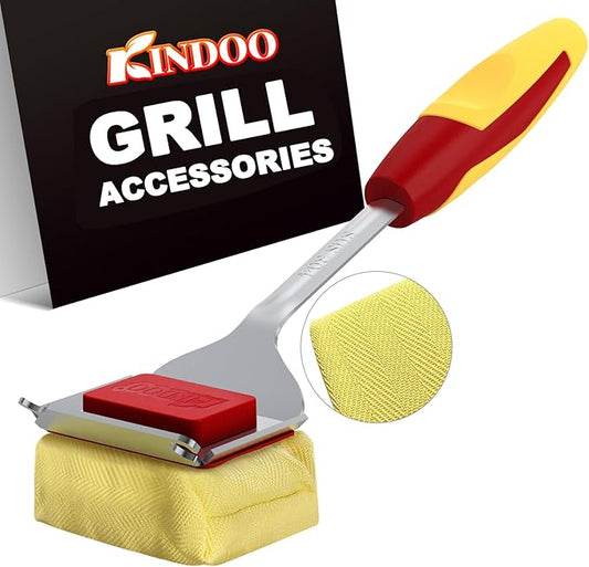 Grill Brush Bristle Free for Outdoor Grill, Steam Grill Cleaning Brush Replaceable BBQ Cleaner Brush Head,Extended Handle, Safe Grill Brush with Scraper for Cast Iron Stainless-Steel Grates,Deep Red