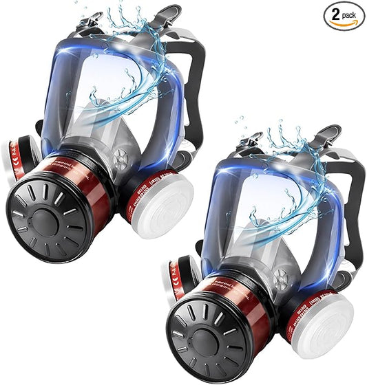 Full Face Gas Mask: 2Pack Gas Masks Survival Nuclear and Chemical with 40mm & P-A-1 Activated Carbon Filter Full Face Respirator Mask Used for Dust Spray Machining Soldering Polishing Welding