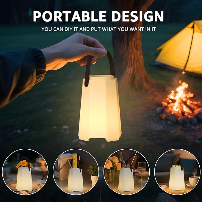 Portable Outdoor Table Lamp, Cordless Rechargeable Outdoor Table Lanterns RGB LED Lights with Remote, IP44 Water-Resistant Battery Operated Hanging Lamp for Patio Garden Camping Dining Room