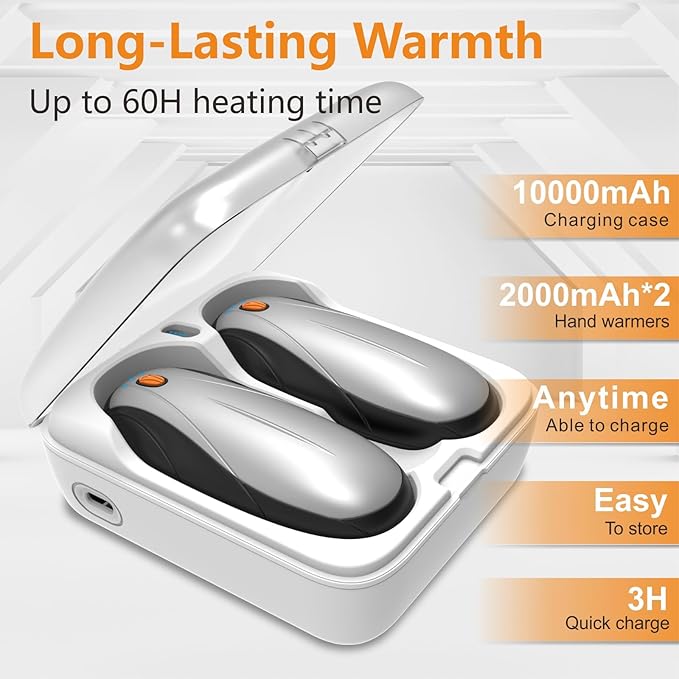 Hand Warmers Rechargeable 2 Pack, 14000mAh Electric Hand Warmers with Charging Case, Quick Charge Portable Heater,Gifts for Christmas, Winter, Outdoor, Camping, Hunting Accessories
