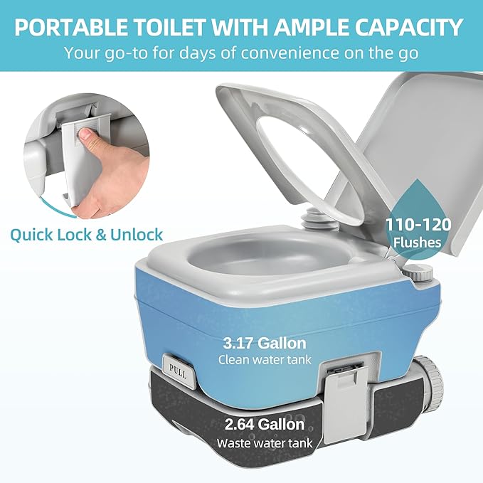 YITAMOTOR 3.2 Gallon RV Toilet, Composting Camping Portable Toilet with Odor-Sealing Slide Valve, Double Water Spouts, Leakproof for Adults, Hiking, Outdoors, Travel, Camping, Hiking