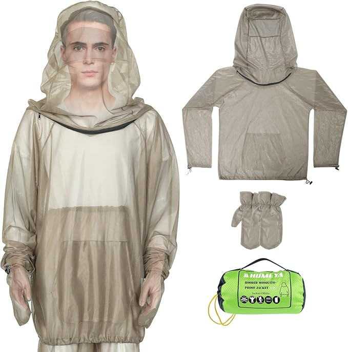 2-Piece Net Suit L/XL, Zippered Hood Jacket & Gloves Set, Thickened Breathable Mesh, Adjustable Fit for Upper Body Protection, Unisex Lightweight Outdoor Gear for Camping, Fishing, Hiking, Gardening