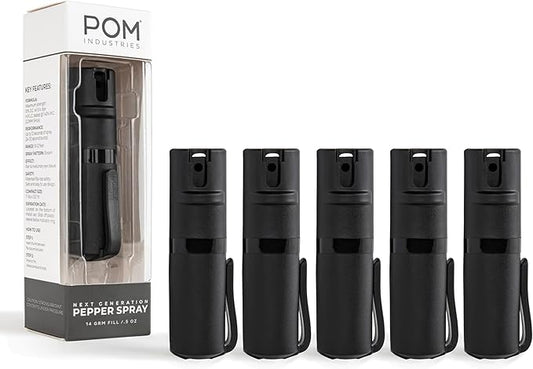 POM Pepper Spray Pocket Clip, Quick Flip Top Safety, Maximum Strength OC Formula with UV Marking Dye, Safe Compact and Tactical Design for Everyday Carry, 25 Bursts, 10 ft Range, 0.5 fl oz