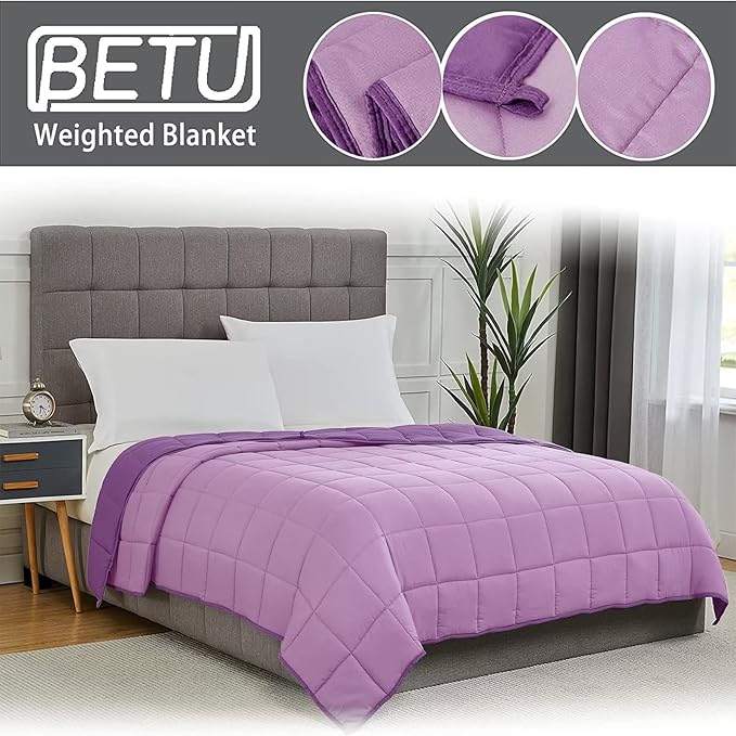 Weighted Blanket for Adults 12lbs, 48"x72" Twin Size, Cooling Heavy Blanket for 110-130lbs with Premium Glass Beads, Soft Thick Big Blankets for All-Season Sleeping Comfort Breathable, Purple