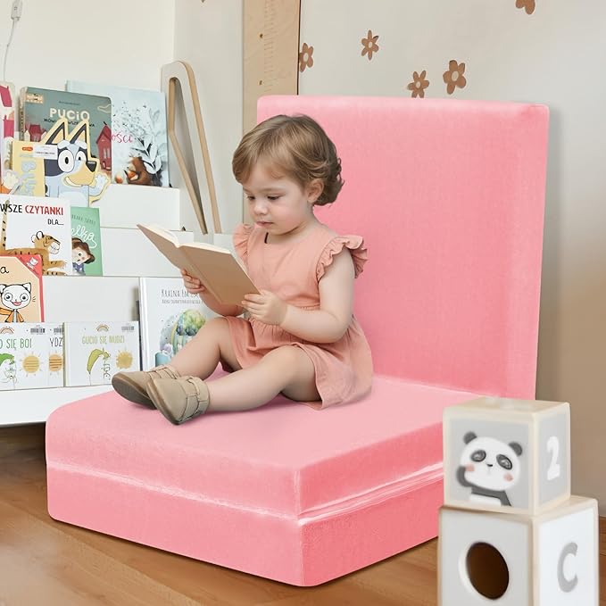 MeMoreCool Foldable Floor Mattress for Kids, Toddler Nap Mat for Daycare, Portable Trifold Futon and Floor Bed, Tri-Folding Mattress, Pink 57x22 Inch