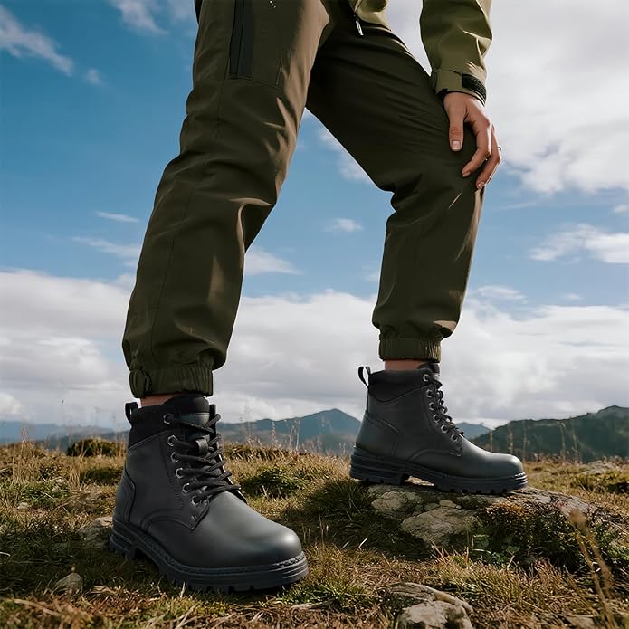 ANJOUFEMME Combat Hiking Boots for Women- Ladies Casual Outdoor Ankle Work Boots Lightweight Lace up Winter Shoes for Backpacking Trekking Walking