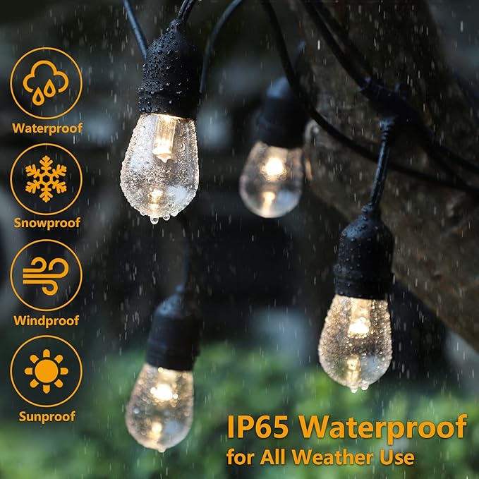 Mlambert 96Ft(2x48ft) 3-Color in 1 48Ft LED Dimmable Outdoor String Lights with Remote, Plug-in 2700K/4000K/5000K Waterproof Lights for Patio Cafe