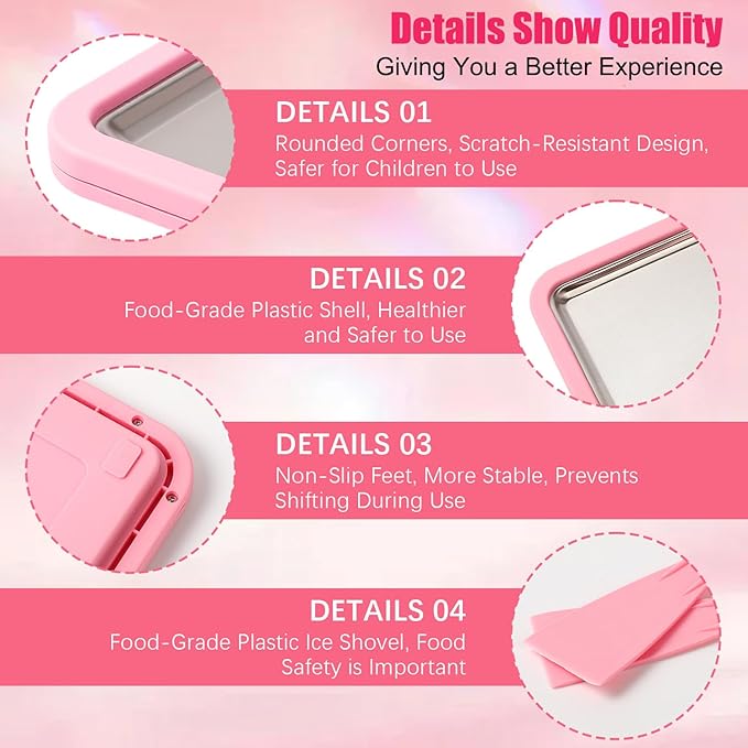 At-Home Rolled Ice Cream Maker Kit,At-Home Instant Freeze Plate with 2 Scrapers,DIY Rolled Ice Cream Tray for Kids & Adults, Ice Cream Cold Plate perfect for Family Fun,Easy Homemade Desserts (White)