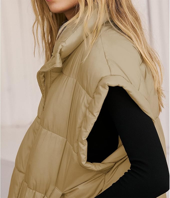 Ainangua Women's Puffer Vest Stand Collar Zipper Sleeveless Jackets Winter Lightweight Vests Warm Padded Jacket Coat