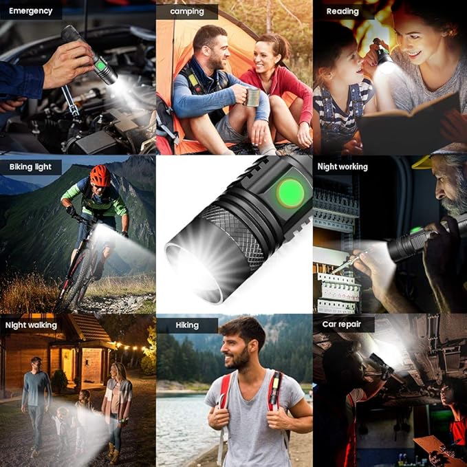 Rechargeable Flashlight, Magnetic LED Flashlight 【Battery Not Included】with COB Work Light, Pocket Tactical Flashlights with 6 Modes,1000 Lumens Super Bright,Waterproof,Zoomable,for Camping,Emergency