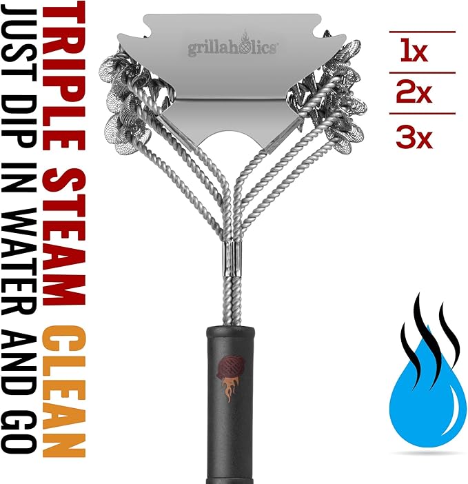 Grillaholics Grill Brush for Outdoor Grill - Safe Bristle Free BBQ Brush with Built-in Scraper – The Perfect Grilling Accessory for Cleaner Grilling