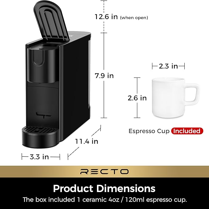 CHULUX RectoCafé Espresso Machine for Nespresso Original Capsule Pod, 20 Bar Professional Italian Pump Coffee Machine, Extra Mini Espresso Maker for Home & Office, Black