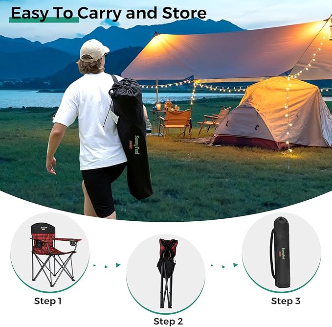 SUNNYFEEL Oversized Folding Camping Chair 800 LBS Heavy Duty for Big Tall People Red Padded Portable Collapsible Chairs with Armrest Cup Holder & Pocket for Outdoor Travel Picnic Camp Sports