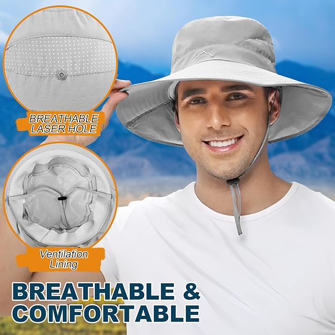 ZOORON Sun Hat for Men Women Fishing Hat with Neck Flap Wide Brim Bucket Hat UV Protection for Beach Camping Hiking