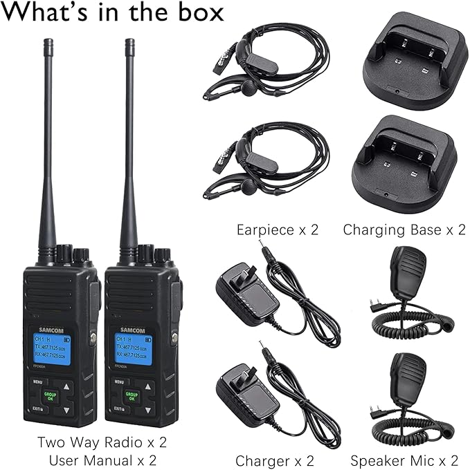 SAMCOM 5Watt Walkie Talkie Long Range Two Way Radio Rechargeable with Speaking Mic, SAMCOM 2-Way Radios Heavy Duty Walky Talky with Shoulder Mic for Restaurant Hotel (2 Pcs Radio + Speaker Mic)