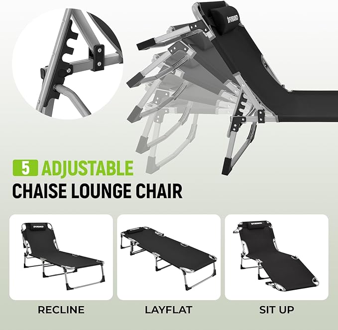 FUNDANGO 2 Pack Extra Wide Folding Lounge Chairs for Outside, Oversize Four-fold Chaise Lounger in Compact Storage for Heavy Duty Adults for Outdoor Patio Lawn