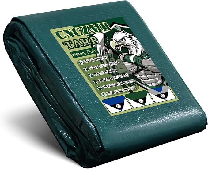 Heavy Duty Tarp Waterproof, 8 Mil Thick Finished Size Tarps Outdoor, Multipurpose Tarpaulin Cover, Large Tarp for Emergency Rain Shelter Camping (Green, 10x20ft)