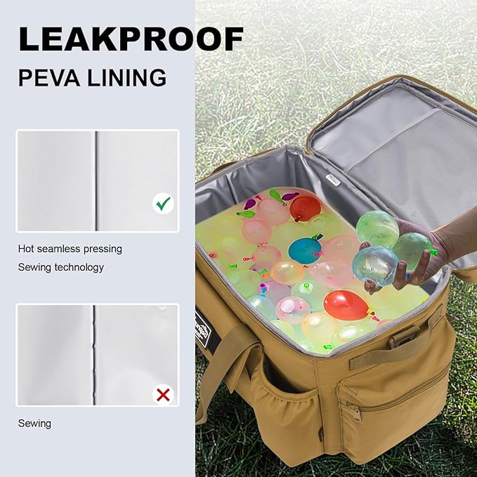 30L Large Soft Sided Cooler Bag, Insulated Collapsible Ice Chest for Camping, Beach, Leakproof