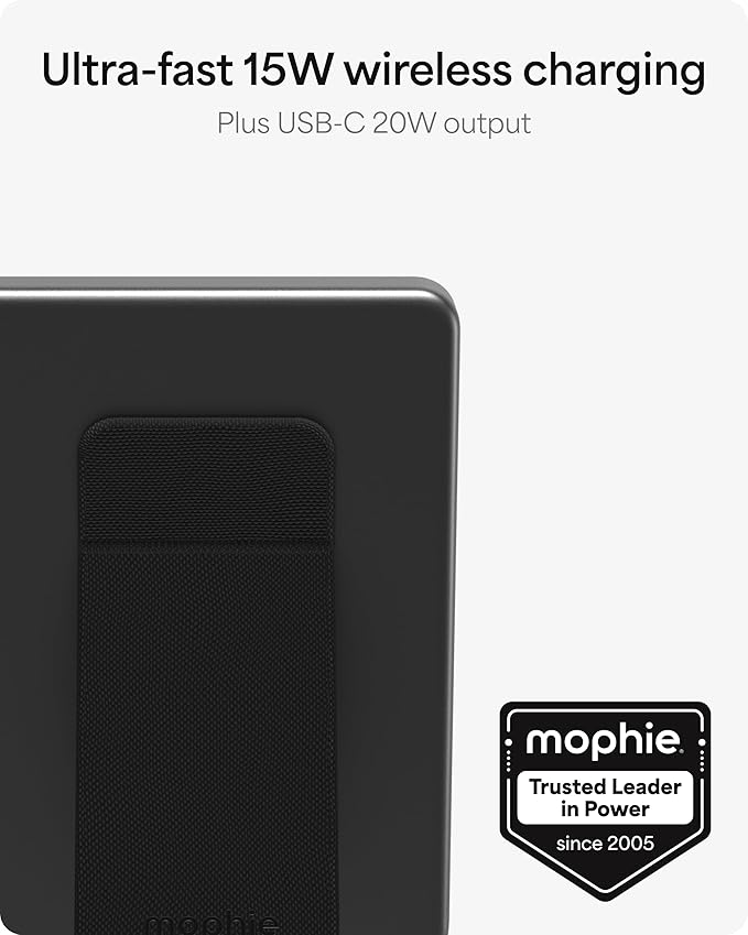 Mophie Powerstation Wireless Slim with Stand 5,000mAh Power Bank – MagSafe Compatible, 15W Qi2-Certified, 20W USB-C PD Fast Charging, Ultra-Thin Battery Pack for iPhone, Android, Travel & Airplane Use