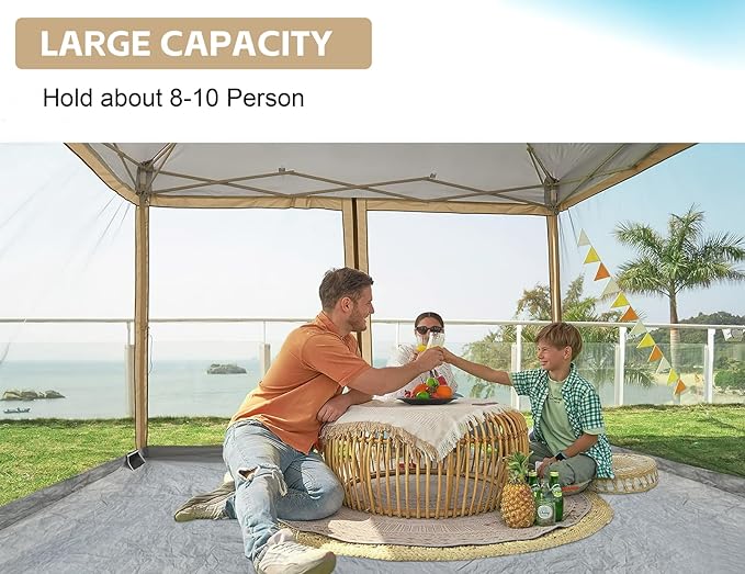 Canopy Universal Mosquito Netting Tent, Converts 10'x10' Canopy Gazebo into Camping Inner Tent, Screen House with Full PE Floors for Patio, Outdoor, Garden and Backyard（TOP & Frame NOT Included）Khaki