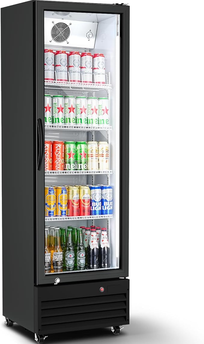 BODEGACOOLER Commercial Beverage Refrigerator with Glass Door,12.5 Cu.Ft Display Merchandiser Drink Refrigerator,Upright Commercial Bar Fridge,Display Drink Cooler with Soft LED Light
