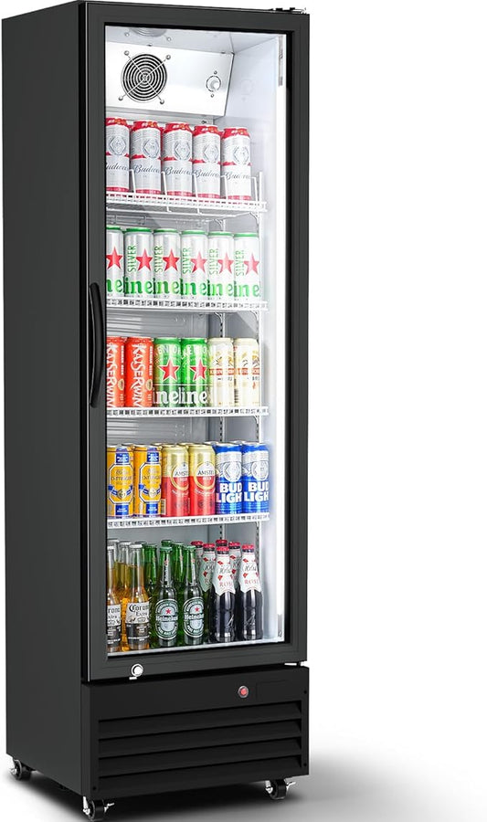 BODEGACOOLER Commercial Beverage Refrigerator with Glass Door,12.5 Cu.Ft Display Merchandiser Drink Refrigerator,Upright Commercial Bar Fridge,Display Drink Cooler with Soft LED Light
